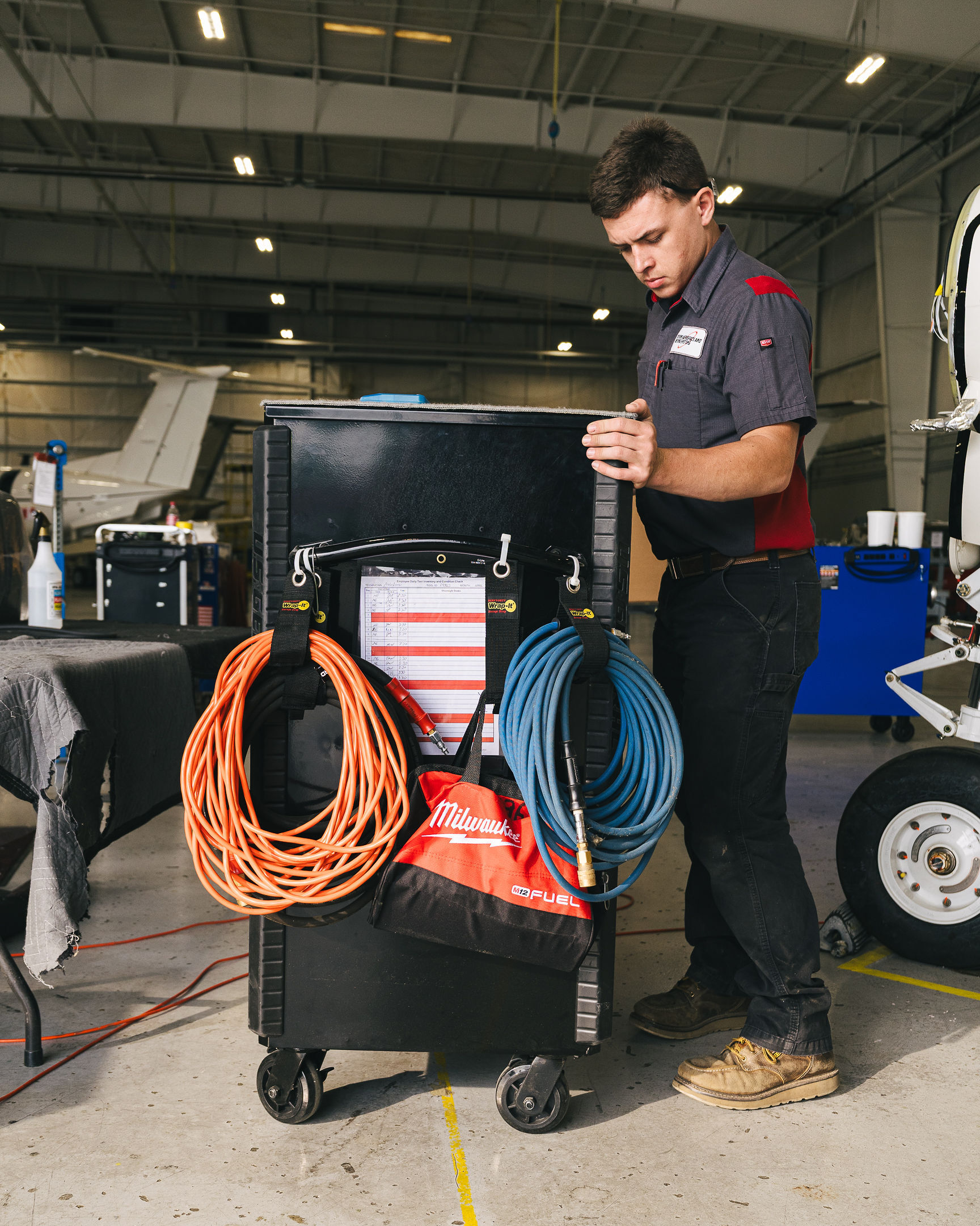 Stevens Aerospace Mechanic and his toolbox